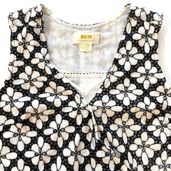 Maeve Anthropologie Sleeveless Blouse Size 0 Black & White Floral Lace Overlay - Picture 6 of 14